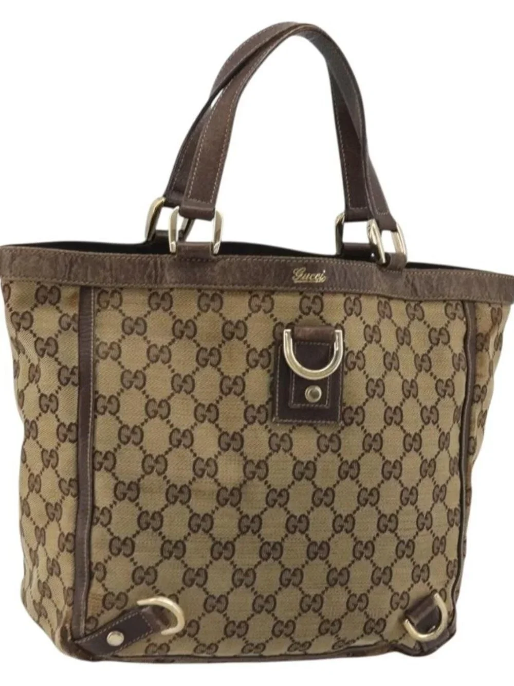 GUCCI GG Canvas Abbey Hand Bag Beige Gold 130739 Auth 175609